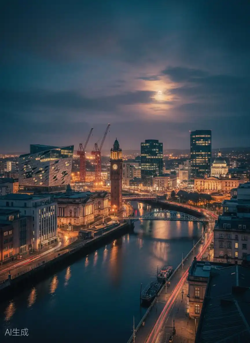 Belfast city skyline at night