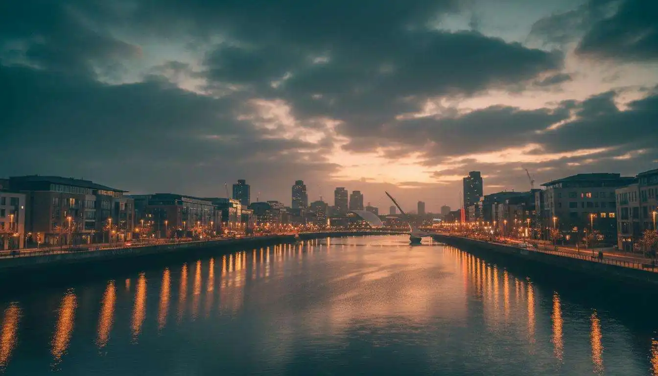 Dublin skyline at twilight representing Findom Ireland's premium community
